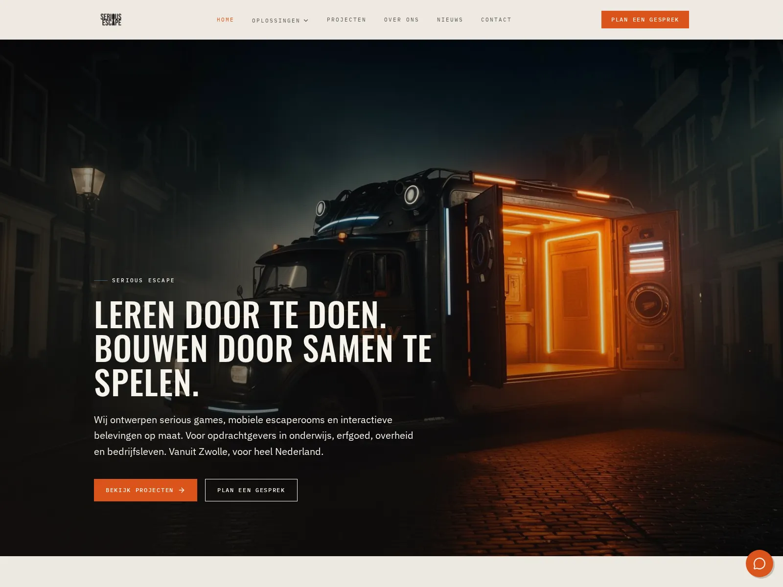 Homepage van seriousescape.nl — serious games en online beleving