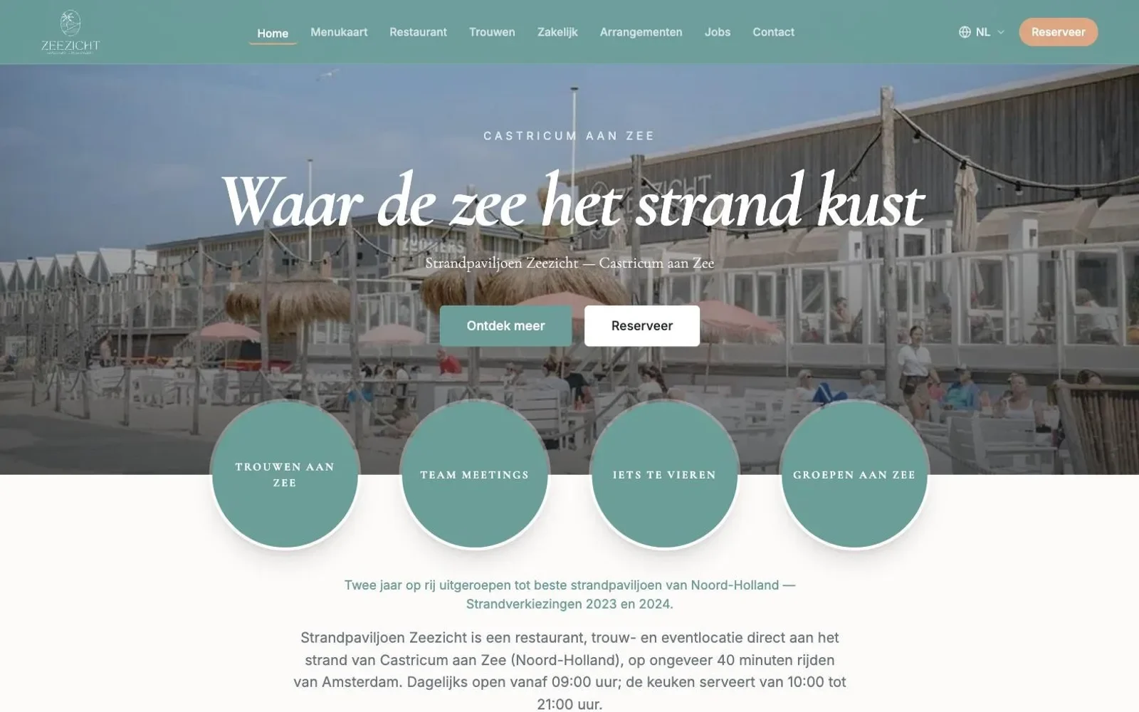 Homepage van strandpaviljoenzeezicht.nl — strandpaviljoen in Castricum aan Zee